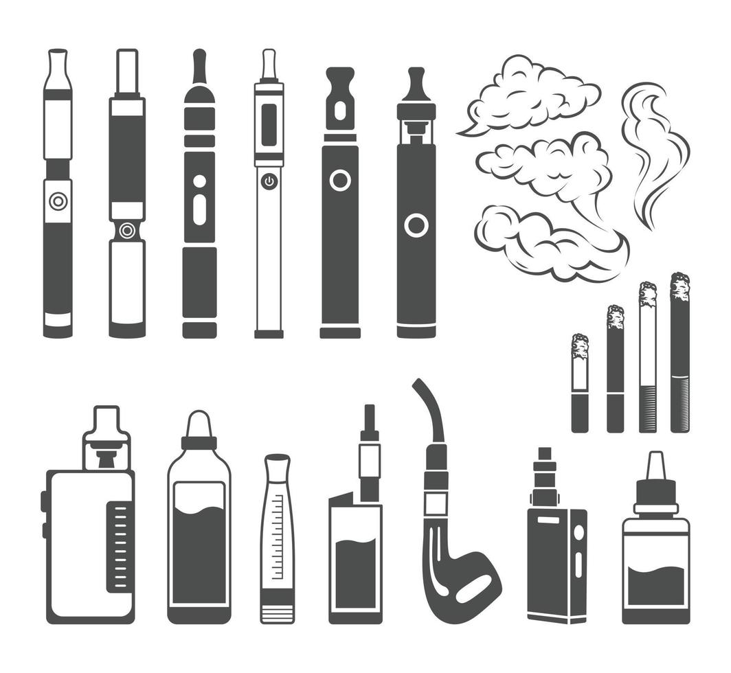 diseño de imágenes prediseñadas de vape, conjunto plano de iconos de vectores de cigarrillos electrónicos para el diseño, descarga gratuita de vectores premium.