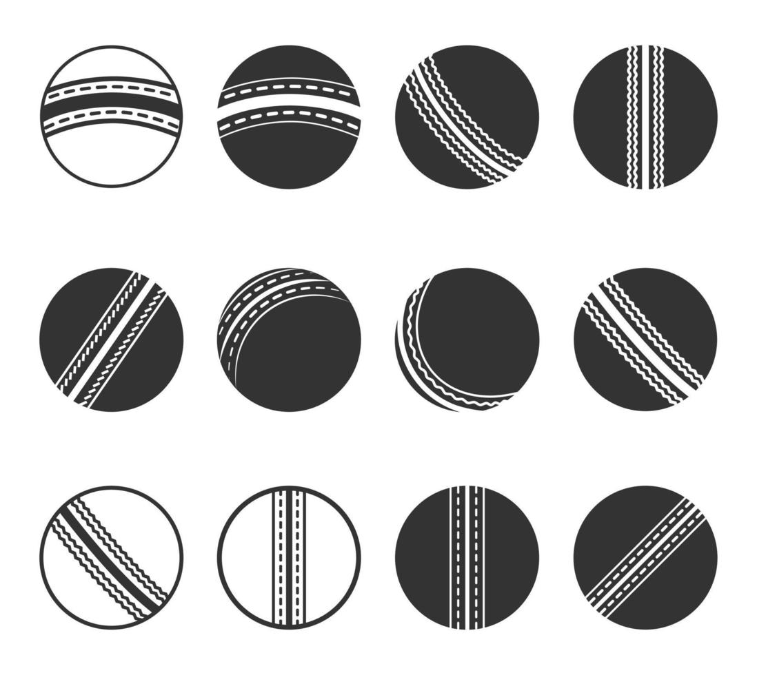 diseño de conjunto de color negro de imágenes prediseñadas de pelota de críquet, fondo blanco con descarga gratuita de vectores premium. diseño creativo y concepto único.
