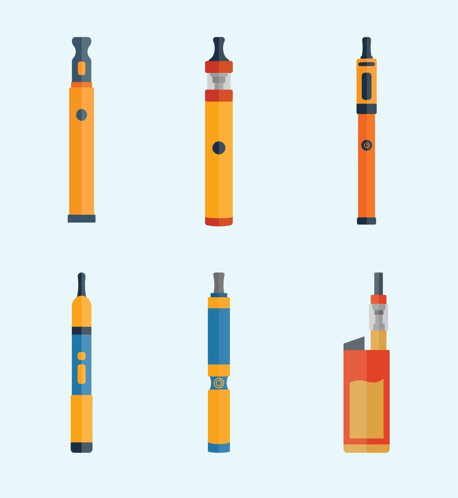 conjunto de vectores de ilustraciones de cigarrillos y humo con diseño colorido. colecciones libres de vectores libres. diseño de imágenes prediseñadas de vape.