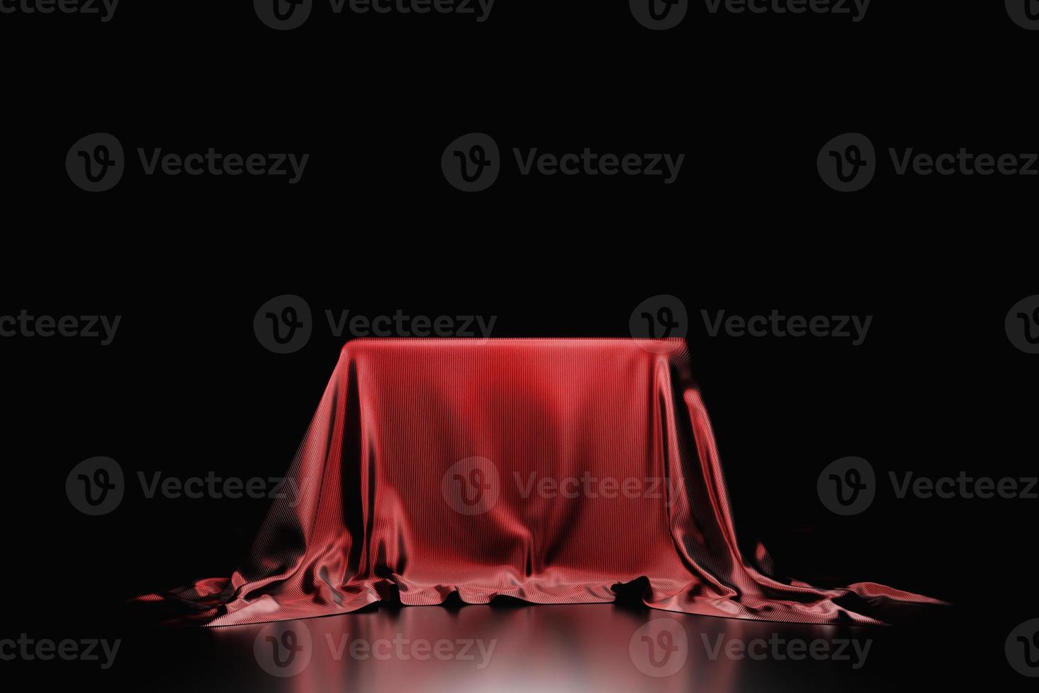 3d illustration of the texture of a red natural fabric with folds. Abstract background from natural beautiful fabric close-up. Red curtains, stage curtain photo