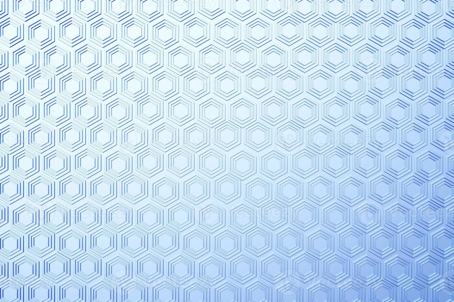 3d illustration of a blue honeycomb. Pattern of simple geometric hexagonal shapes, mosaic background. photo