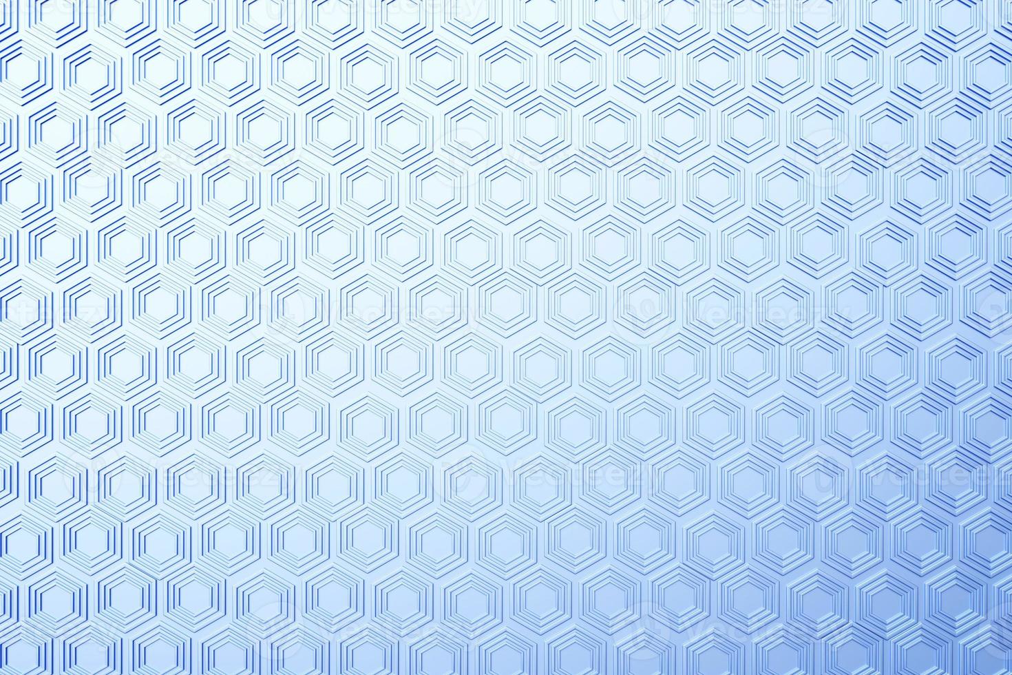 3d illustration of a blue honeycomb. Pattern of simple geometric hexagonal shapes, mosaic background. photo