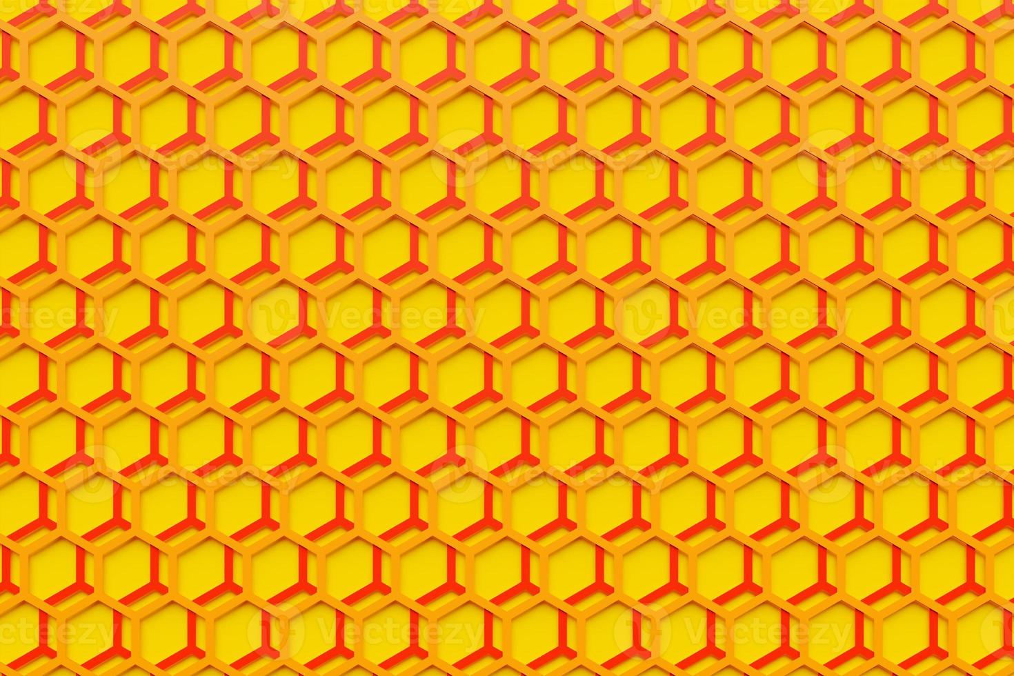 3d illustration of a orange honeycomb monochrome honeycomb for honey. Pattern of simple geometric hexagonal shapes, mosaic background. Bee honeycomb concept, Beehive photo