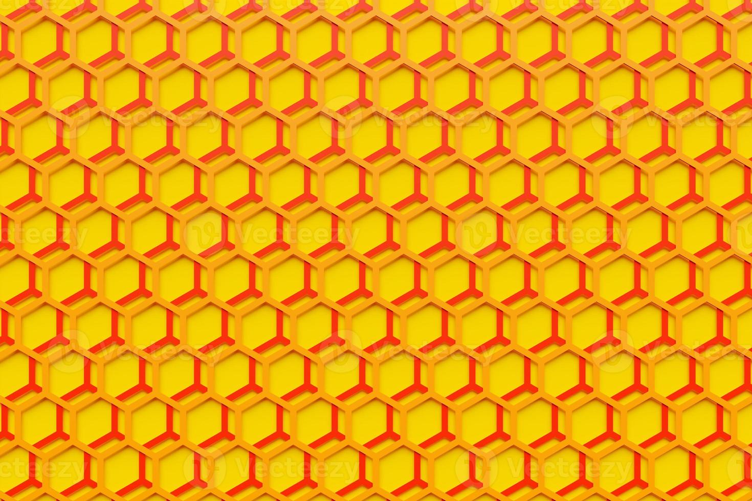 Ilustración 3d de un panal monocromático de panal naranja para miel. patrón de formas hexagonales geométricas simples, fondo de mosaico. concepto de panal de abeja, colmena foto