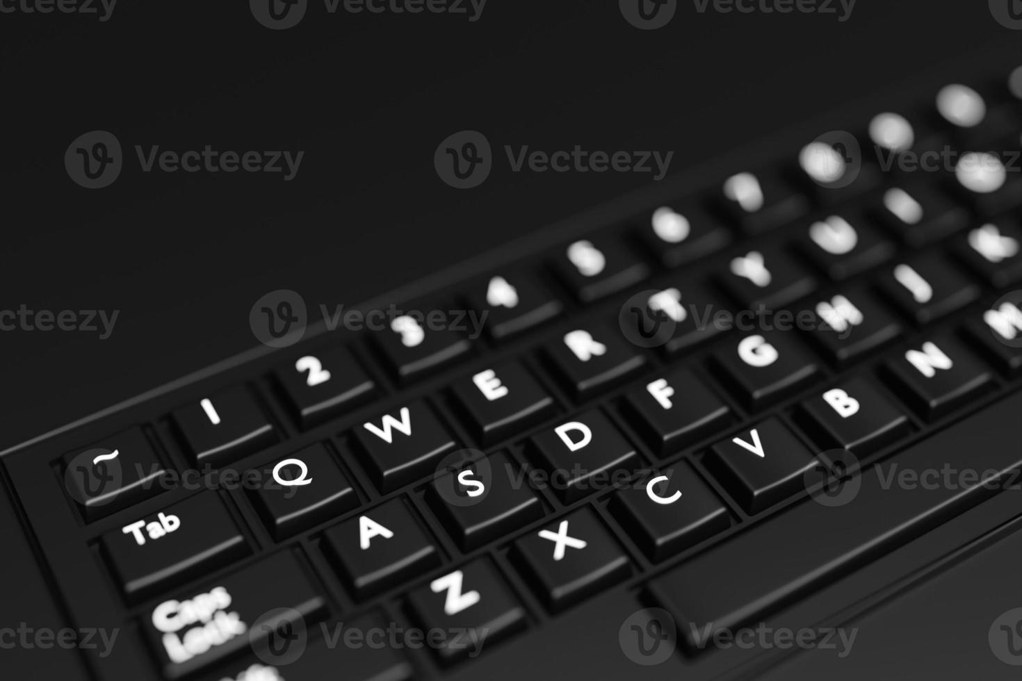Computer keyboard on black background. 3D rendering of streaming gear and gamer workspace concept photo