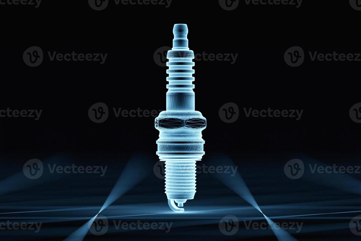 Blue   spark plugs on black  background. 3d illustration. Car Repair Parts photo