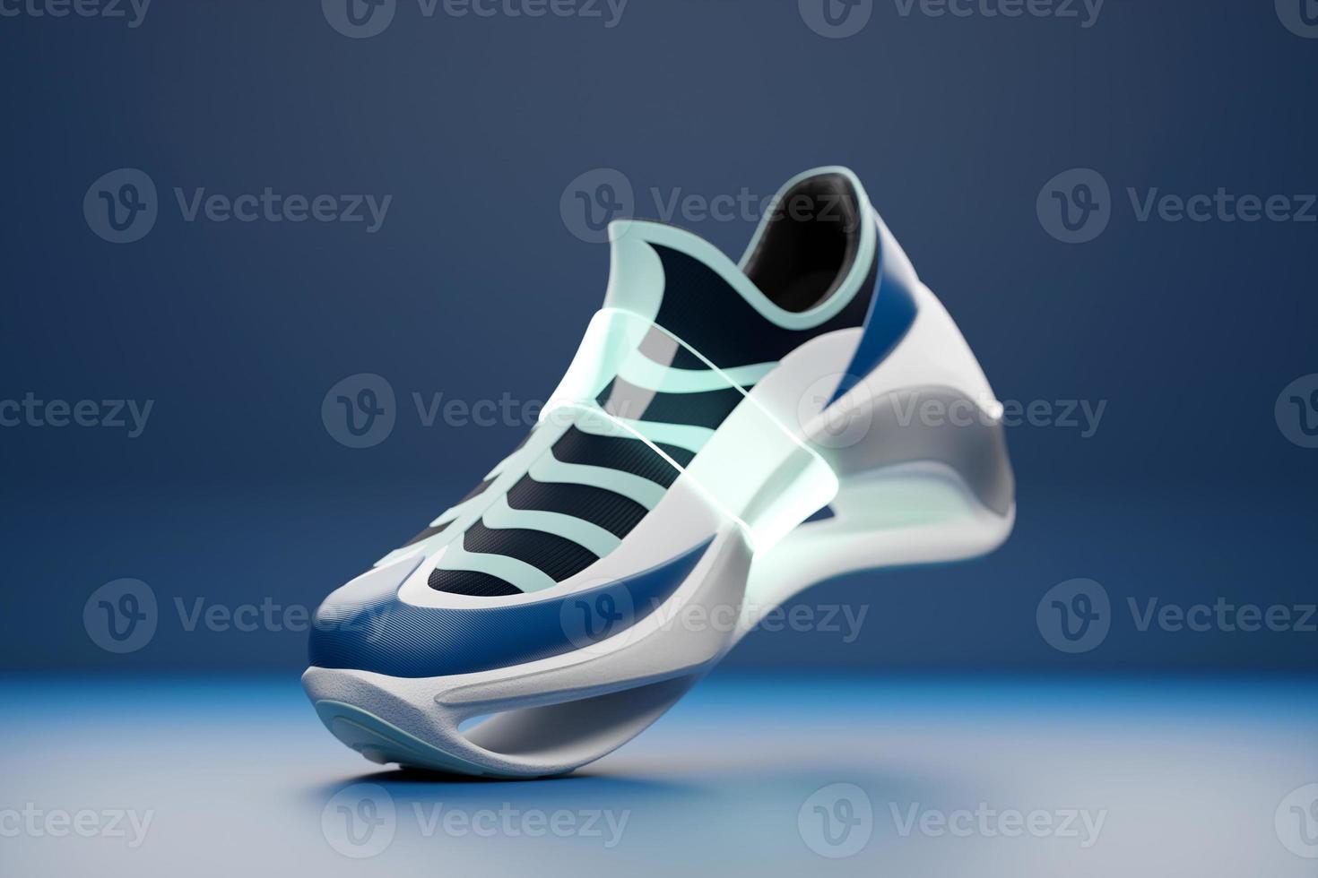 3d illustration of sneakers with bright gradient holographic print. Stylish concept of stylish and trendy sneakers photo