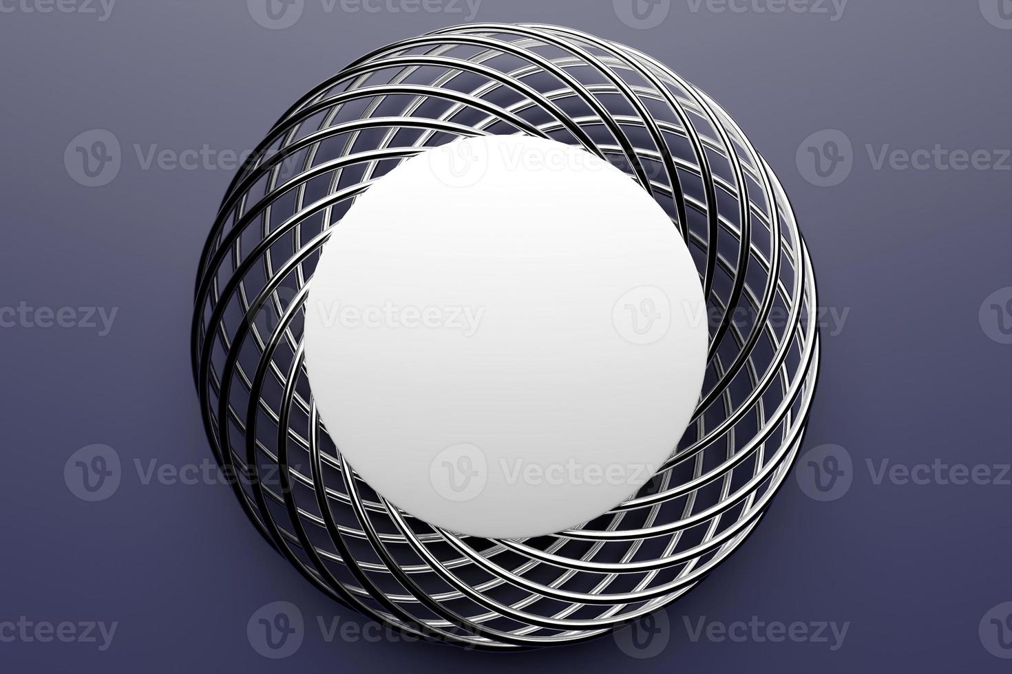 3D illustaration of a    silver torus. Fantastic cell. Simple geometric shapes photo