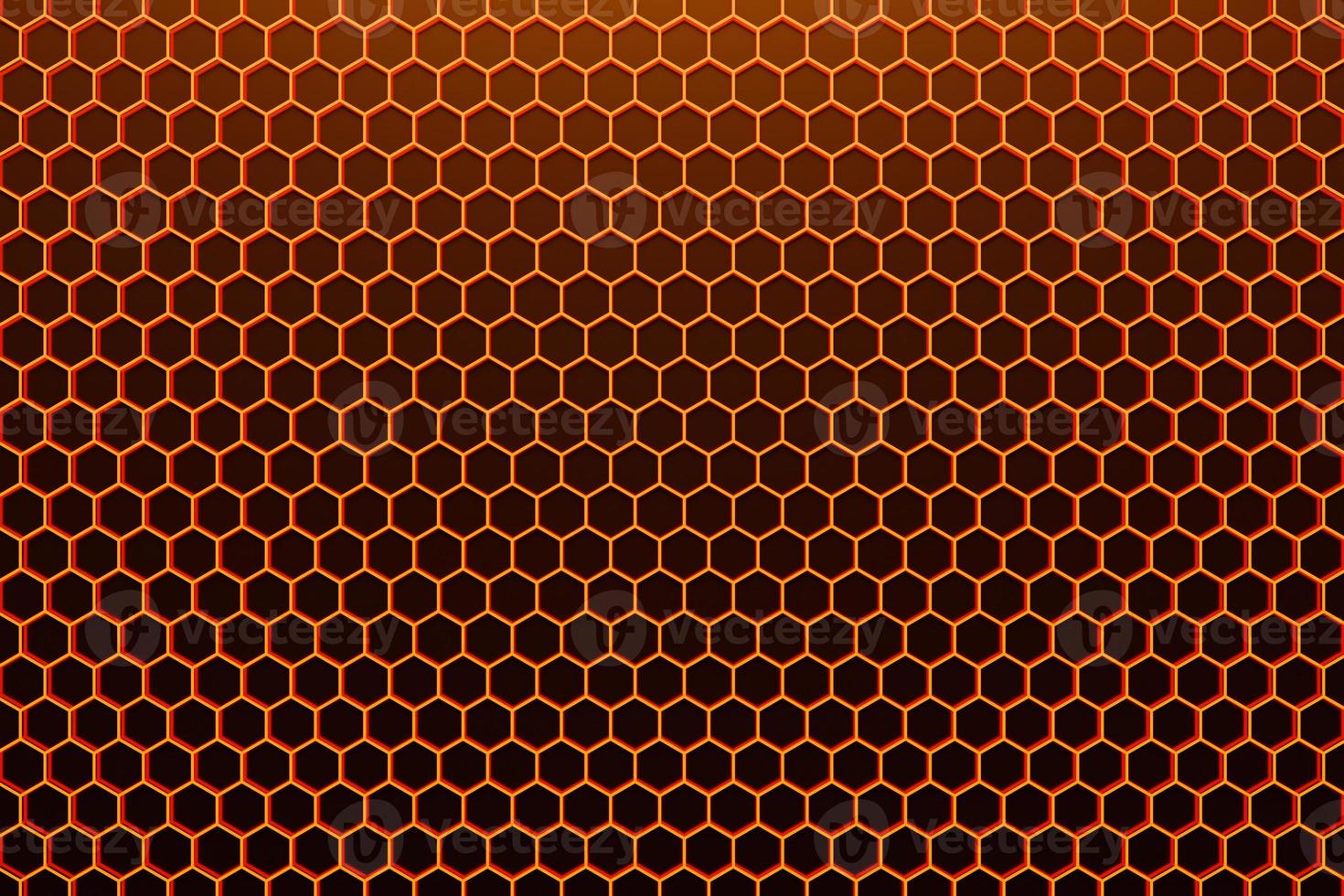 3d illustration of a orange honeycomb monochrome honeycomb for honey. Pattern of simple geometric hexagonal shapes, mosaic background. Bee honeycomb concept, Beehive photo