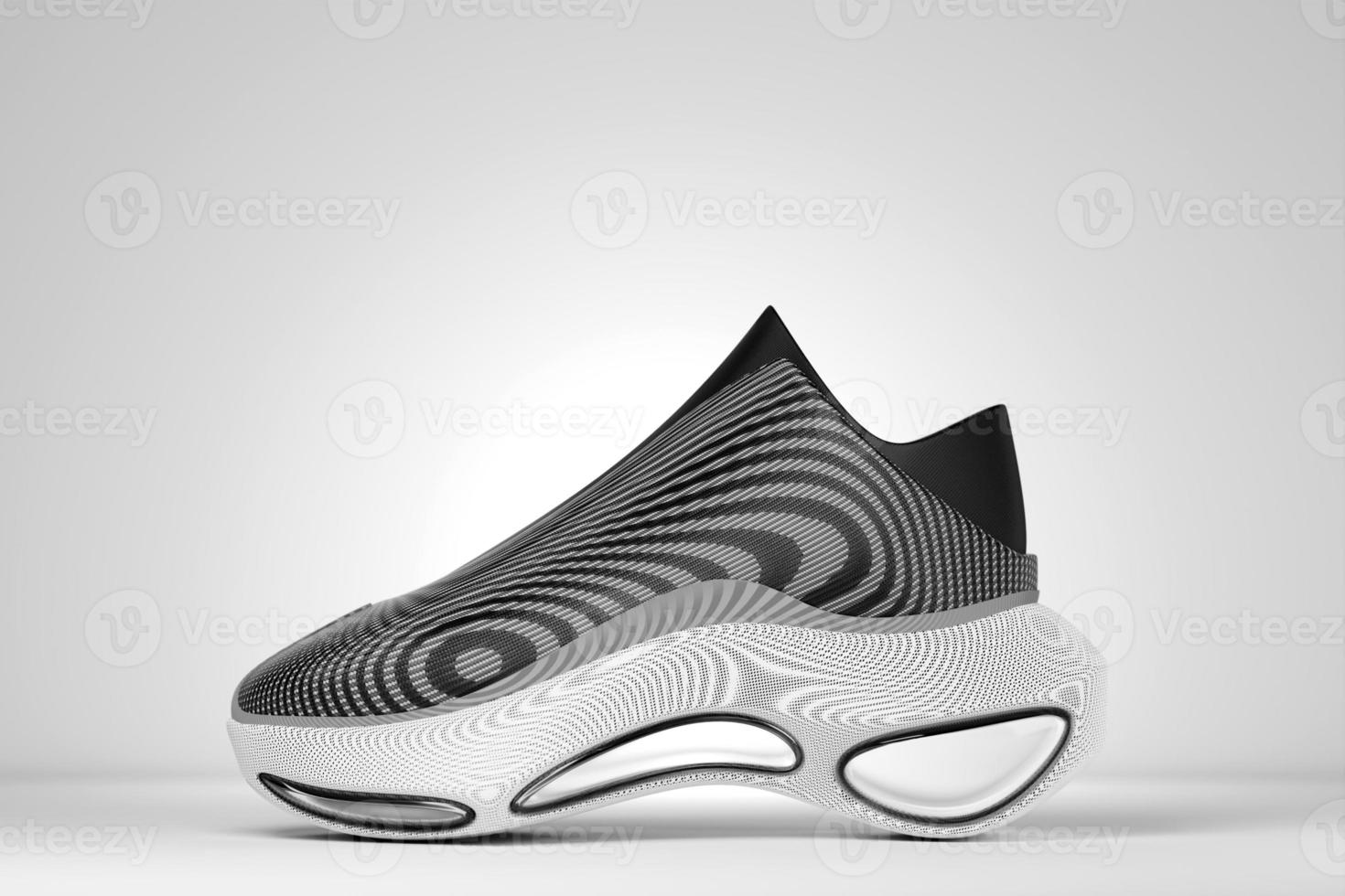 3d illustration of sneakers with bright gradient holographic print. Stylish concept of stylish and trendy sneakers photo