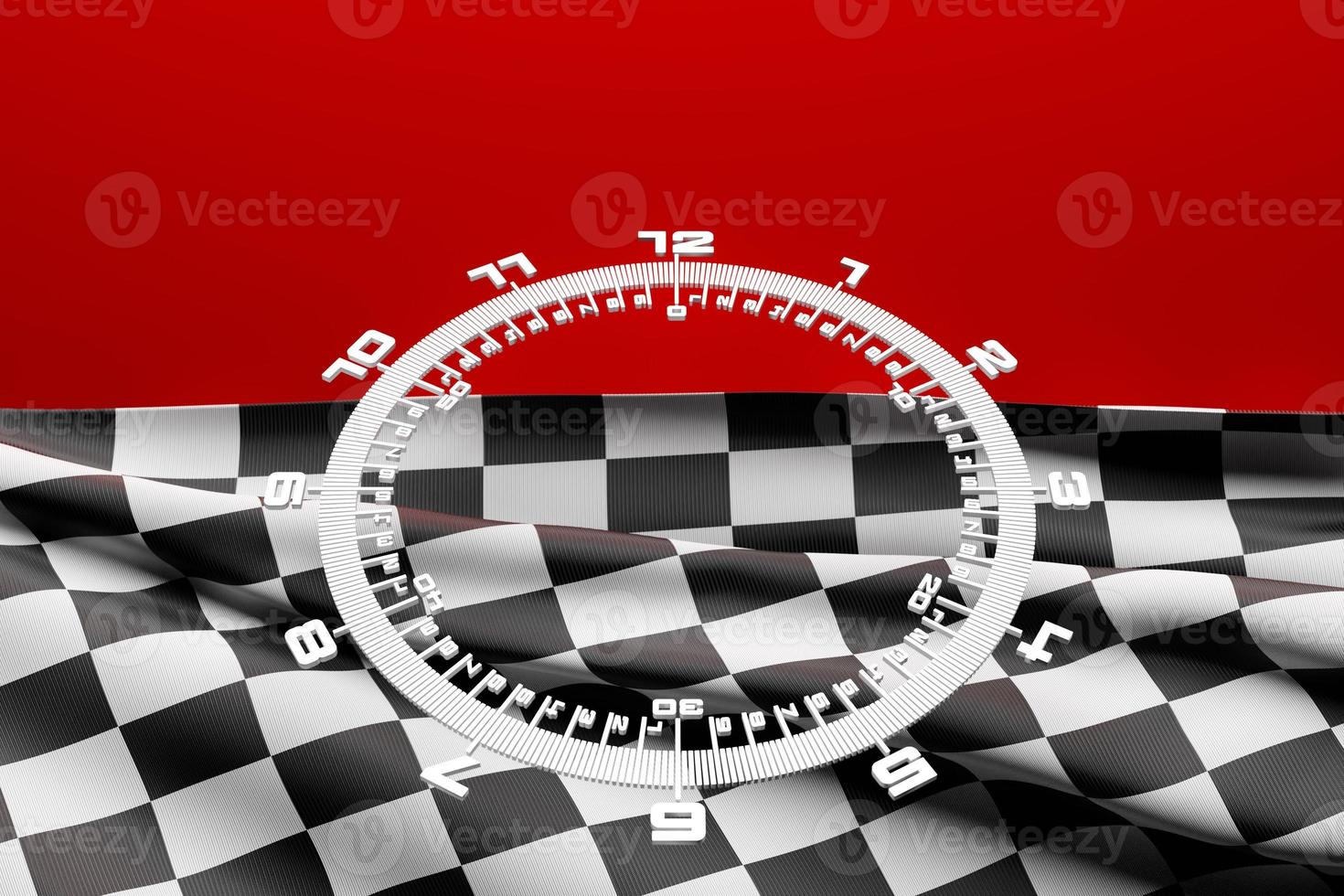 3d illustration  of     round clock, stopwatch on a  red and chekered    background. Stopwatch icon, logo. Chronometer, vintage timer photo