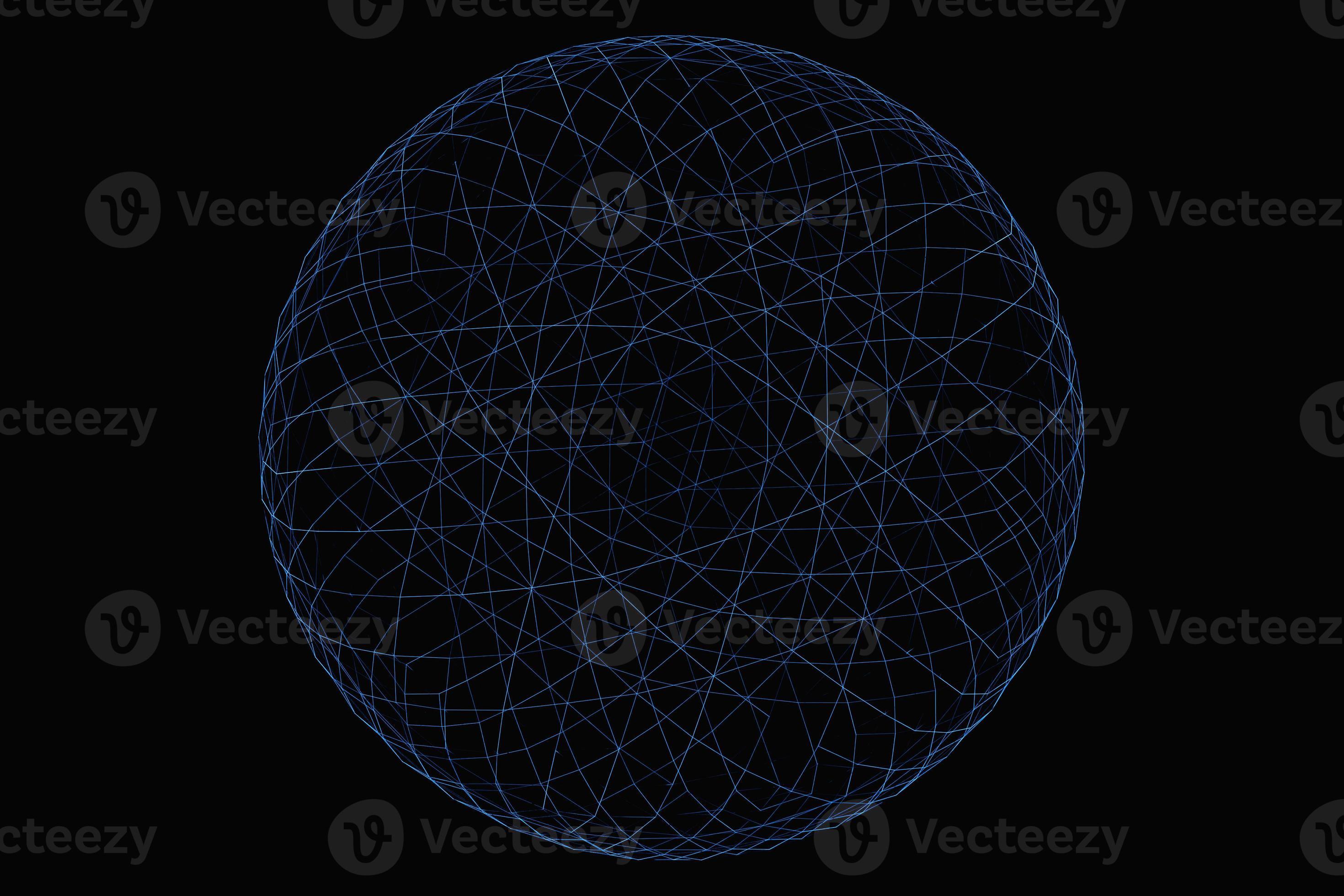 3D illustration of a blue metal ball with many faces on a black