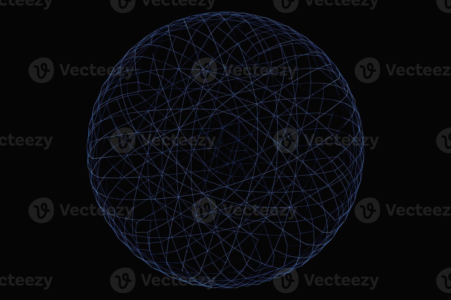 3D illustration of a    blue   metal   ball  with many faces on a  black background.  Cyber ball sphere photo