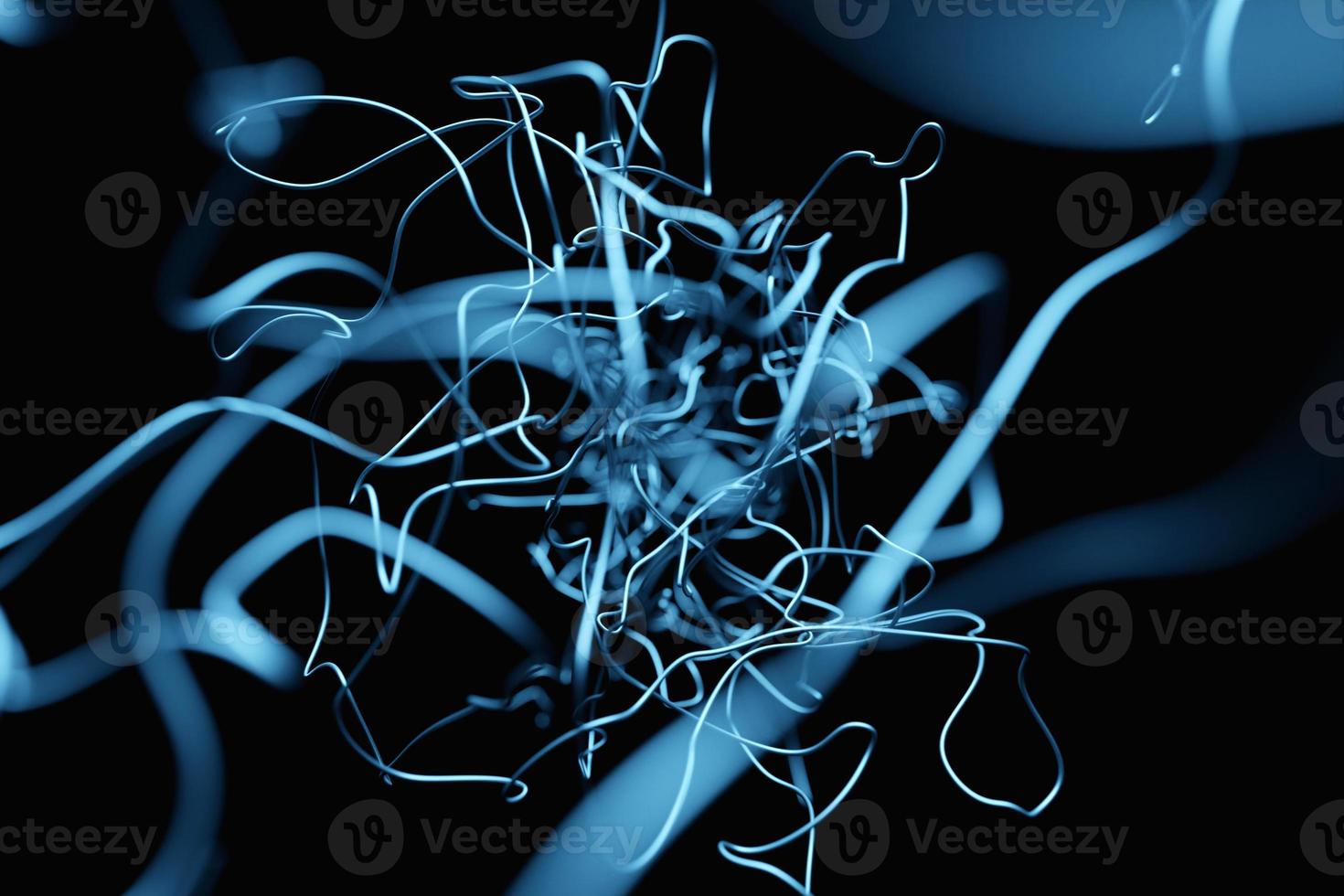 3d illustration chaotic blue lines spread in different directions on a black background photo