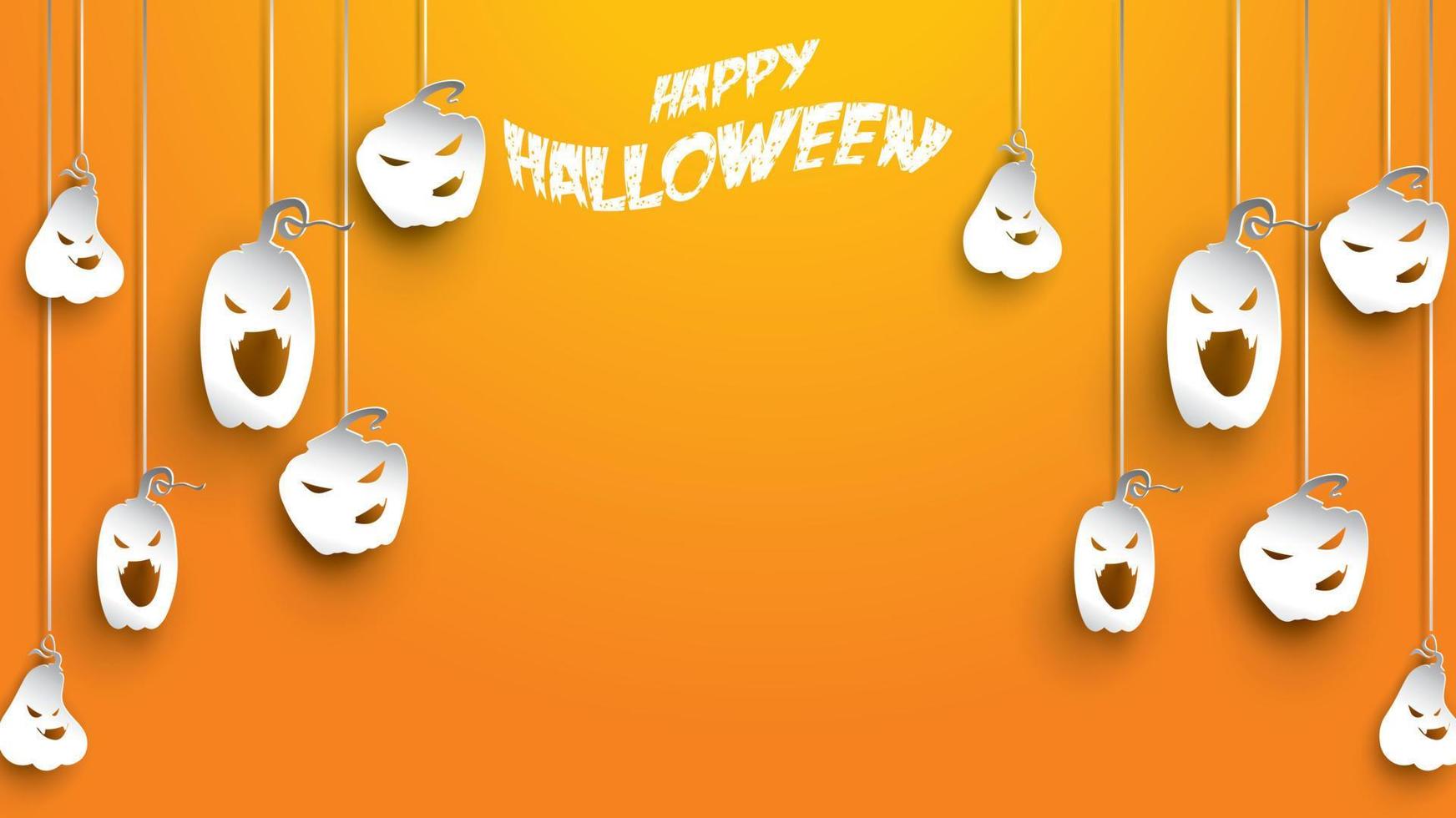 Halloween background with pumpkin in paper art carving style. banner, poster, Flyer or invitation template party. Vector illustration.