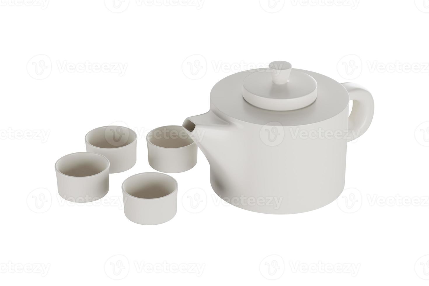 Tea pots ceramic isolated on white background. 3d rendering photo