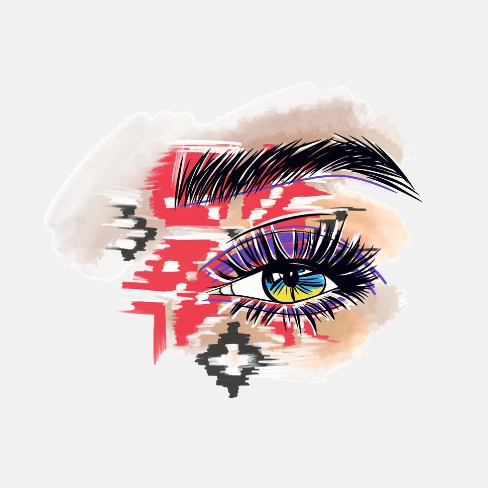 Eye makeup, eye shadow in vyshyvanka pattern, Ukrainian style vector