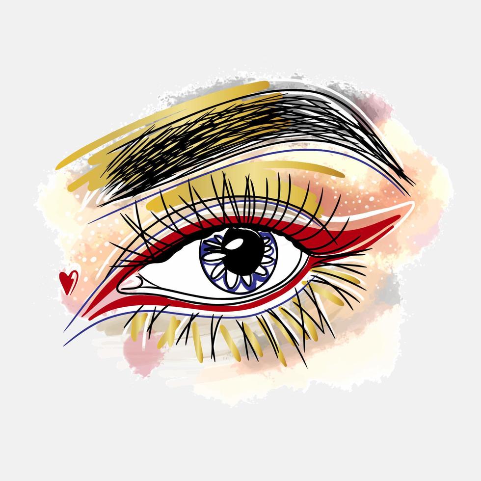 Eye makeup, eye shadow in gold, fashion vector