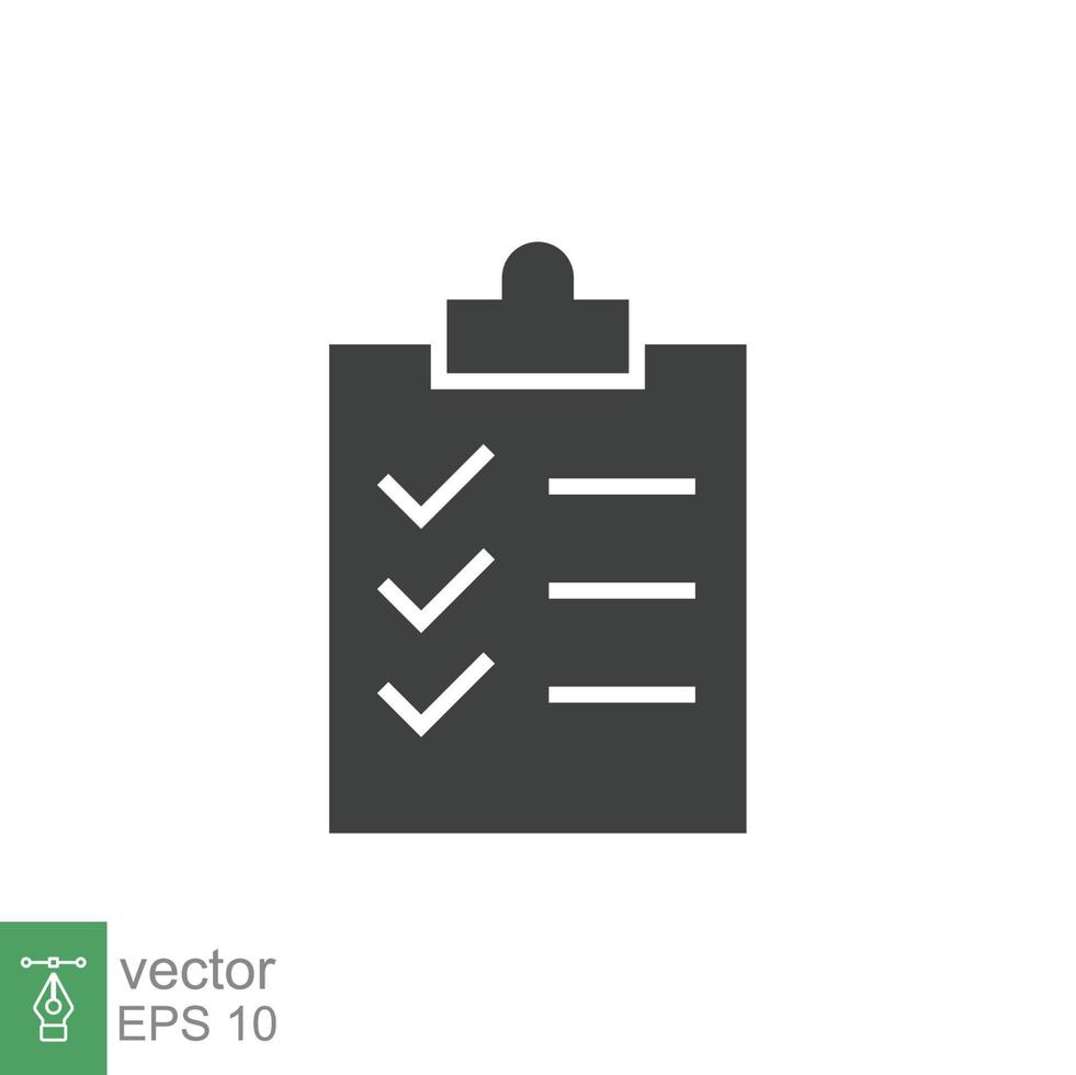 Clipboard checklist icon. Simple solid style. Document with checkmark, business agreement concept. Glyph vector illustration isolated on white background. EPS 10.