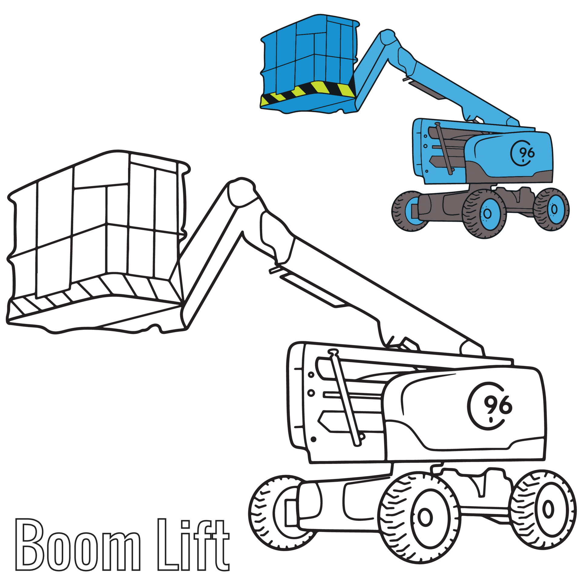 Construction vehicles Black and White Outline.Heavy equipment Forklifts