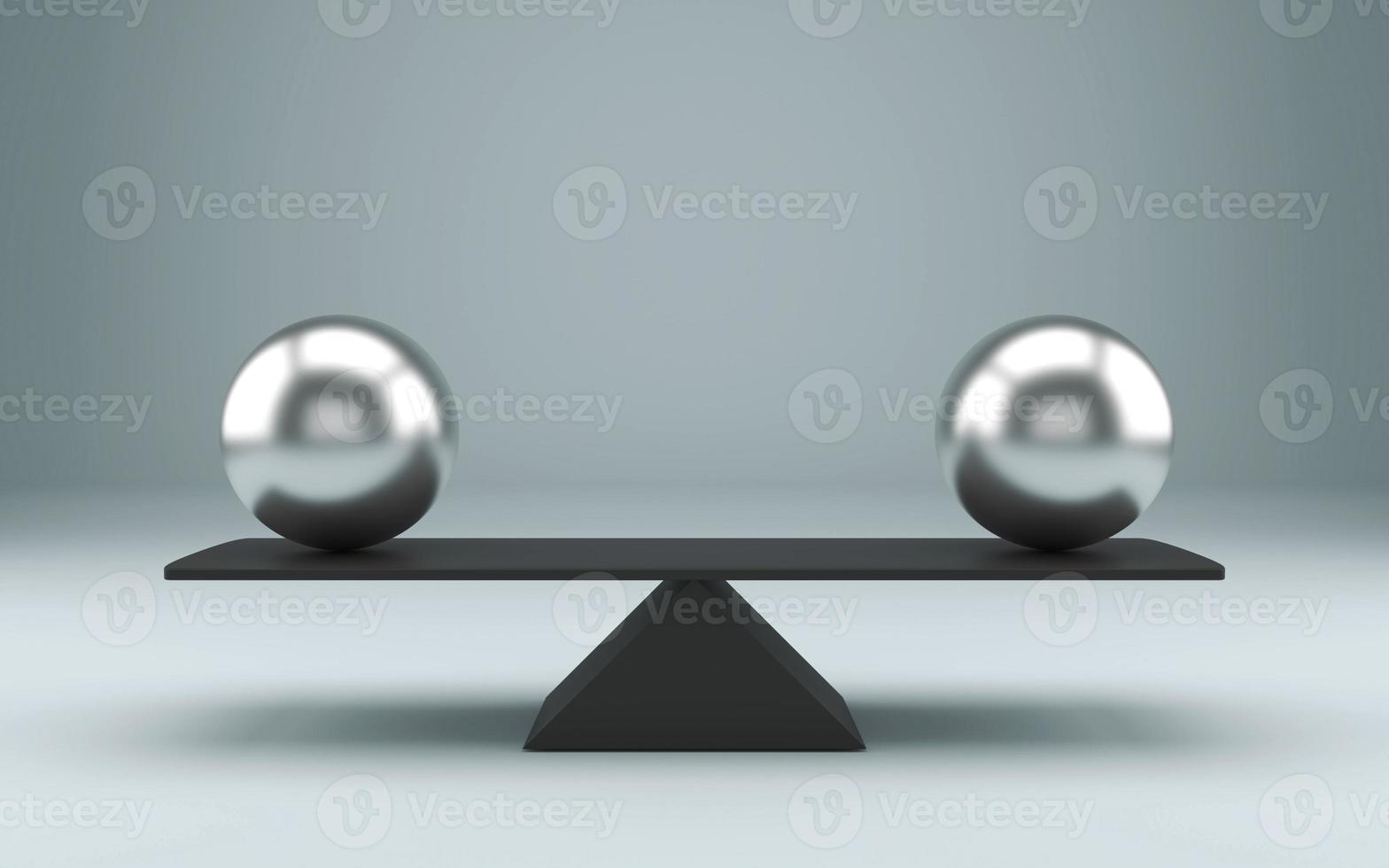 Equal spheres balancing on a seesaw 3d illustration photo