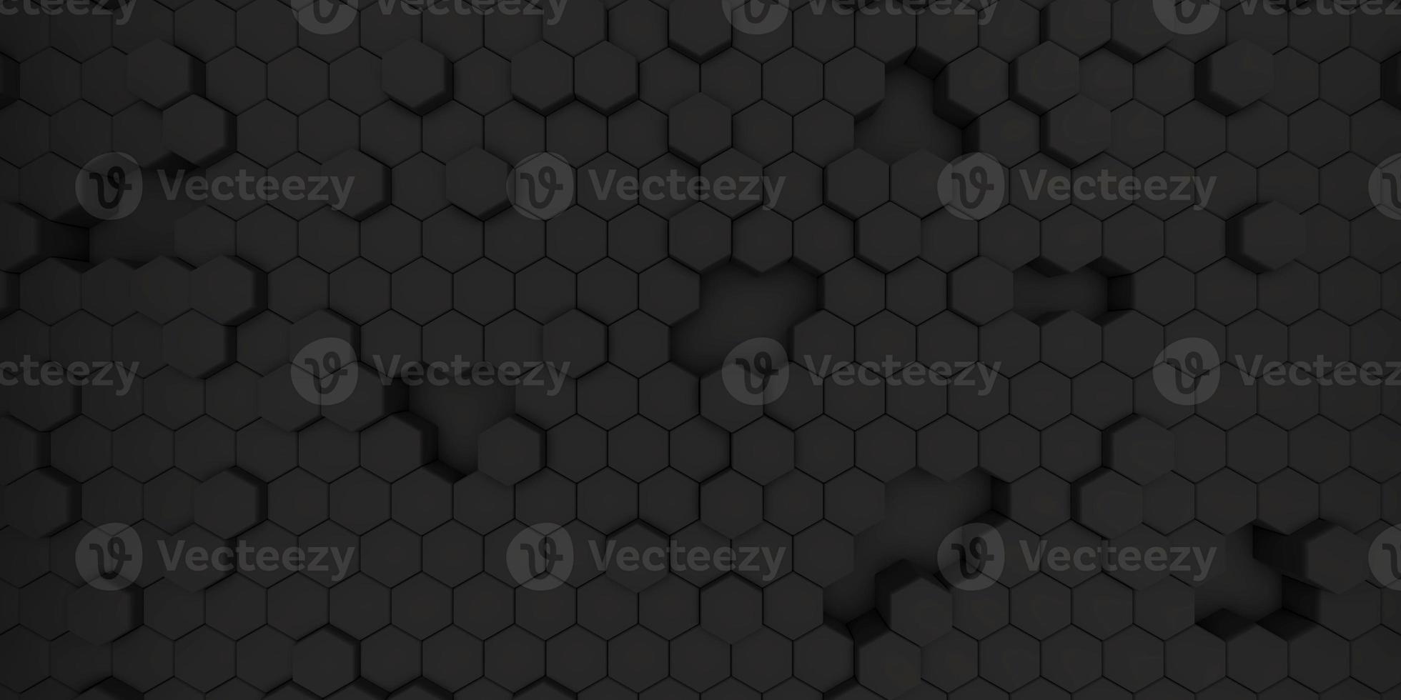 textura de fondo hexagonal oscuro, negro, ilustración 3d foto