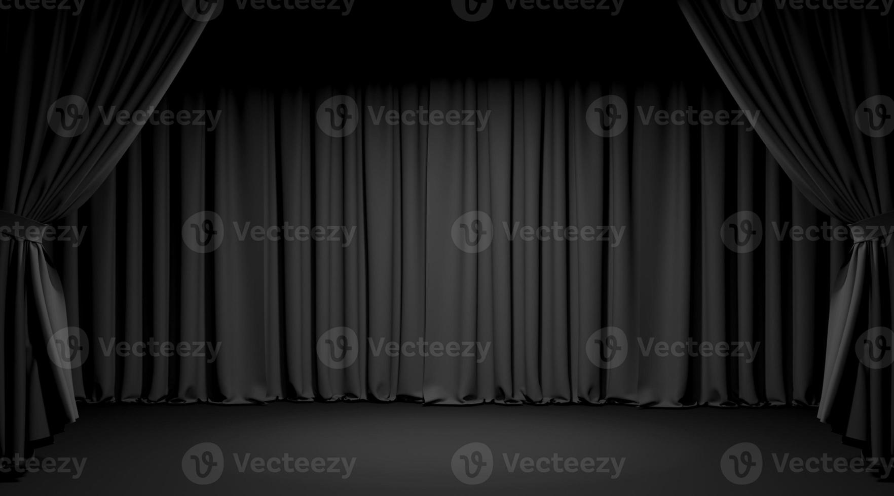 Empty theater stage with black velvet curtains. 3d illustration photo