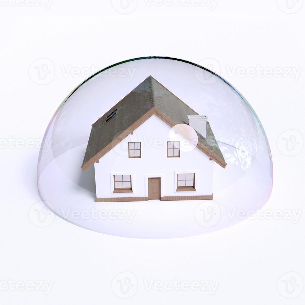 House protected in glass sphere, 3d render photo