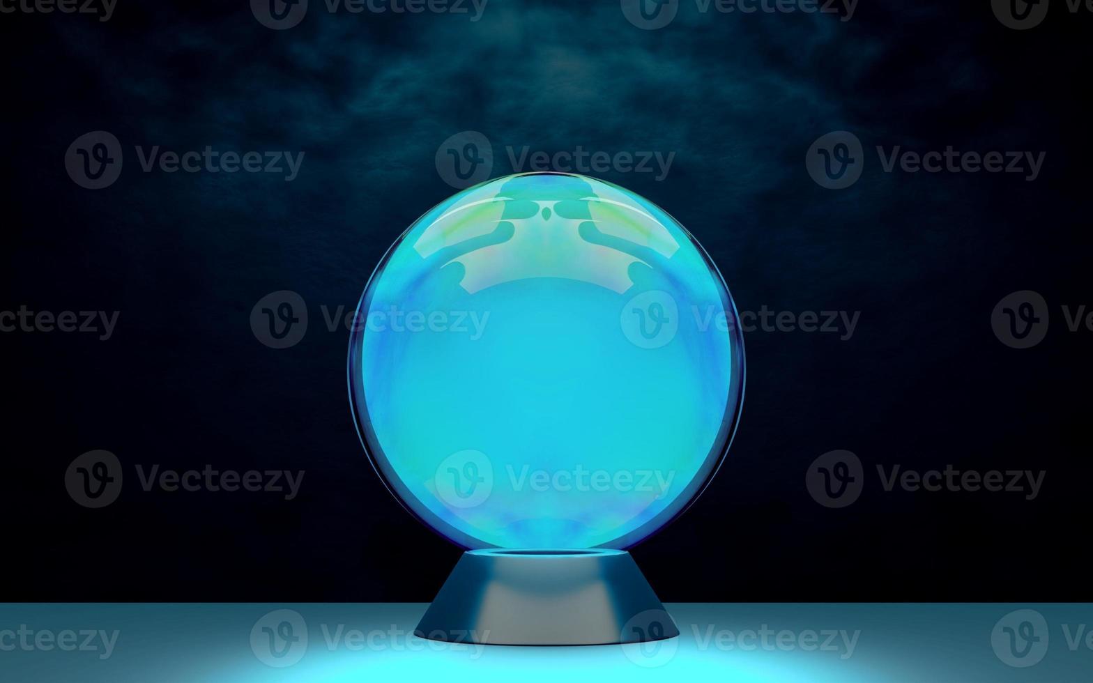 Crystal ball on dark background. 3d render photo