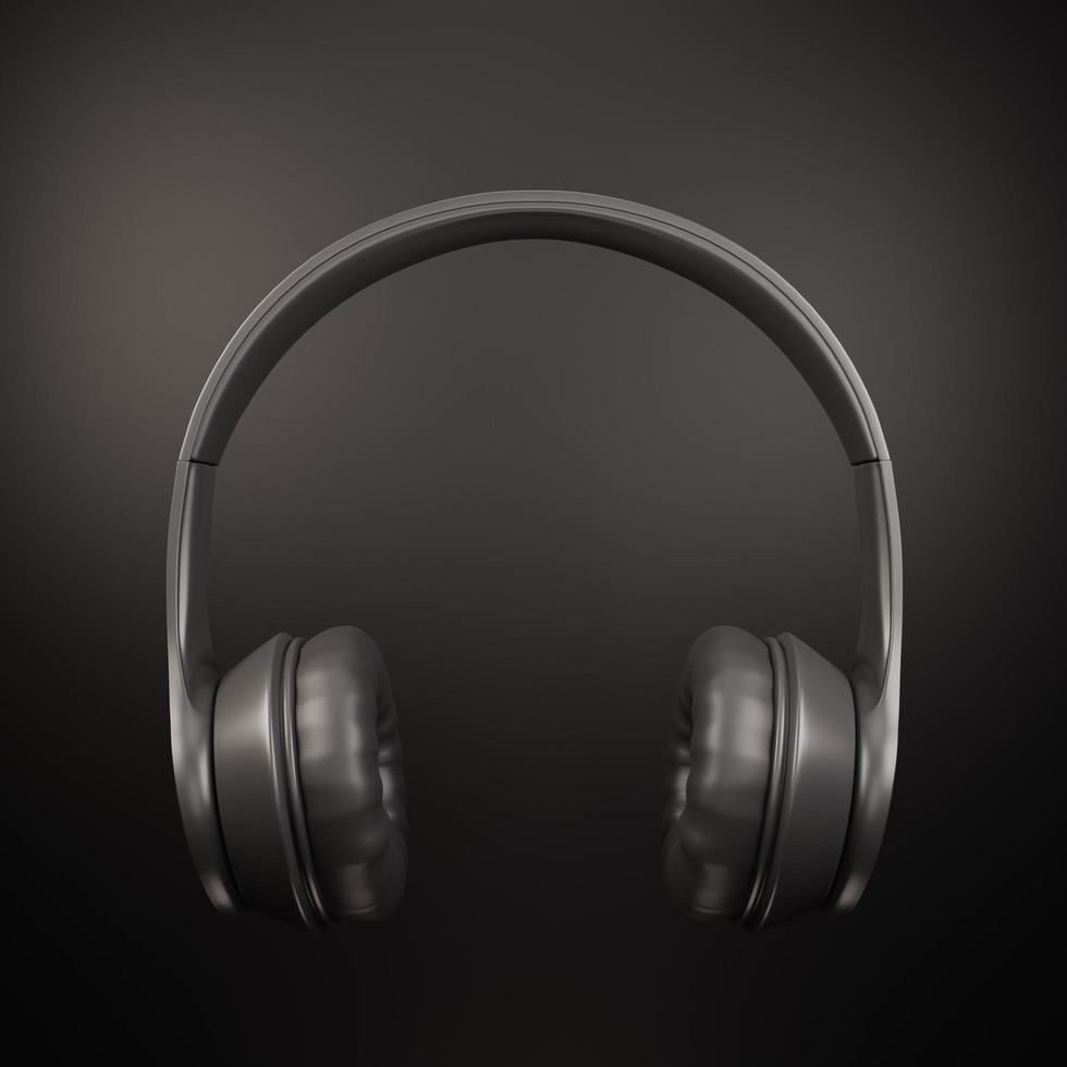 auriculares inalámbricos, cuero negro sobre fondo negro 3d render foto