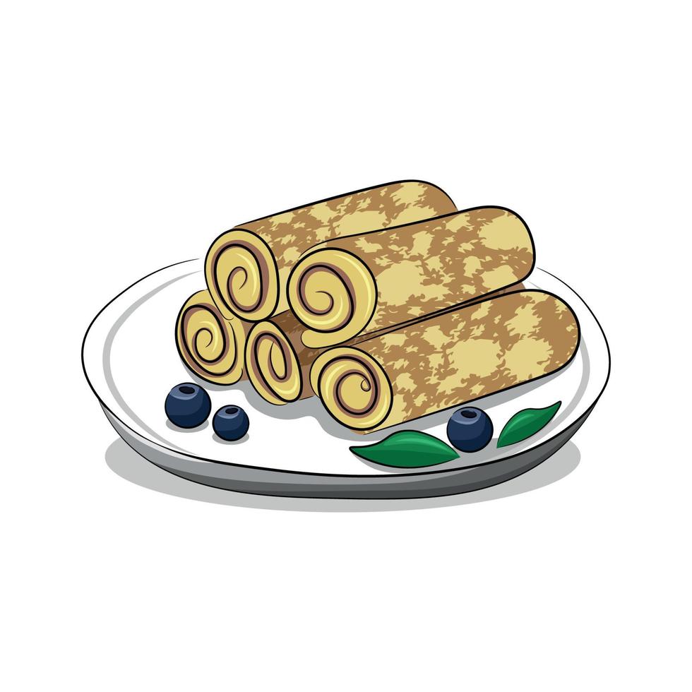 A dish of national Ukrainian cuisine, nalysnyky, pancakes with curd filling on a white plate, flat vector, isolate on white vector