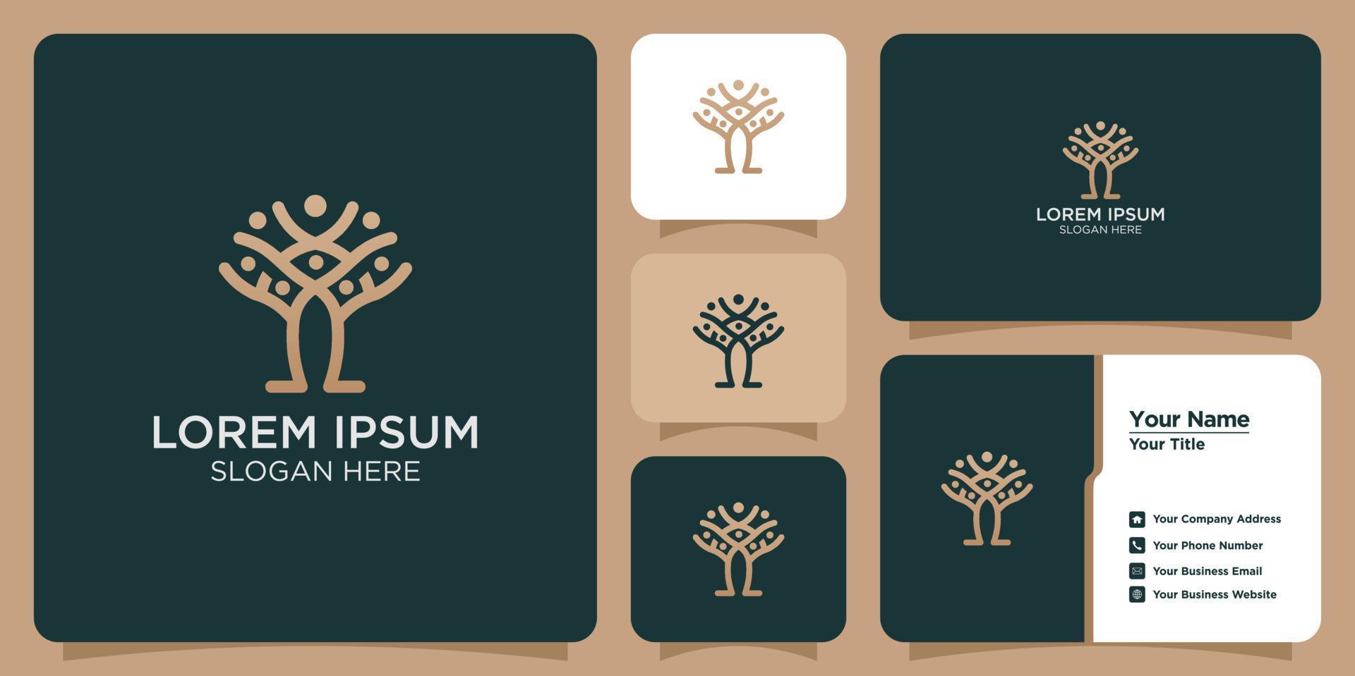 logotipo de árbol minimalista y tarjeta de marca vector