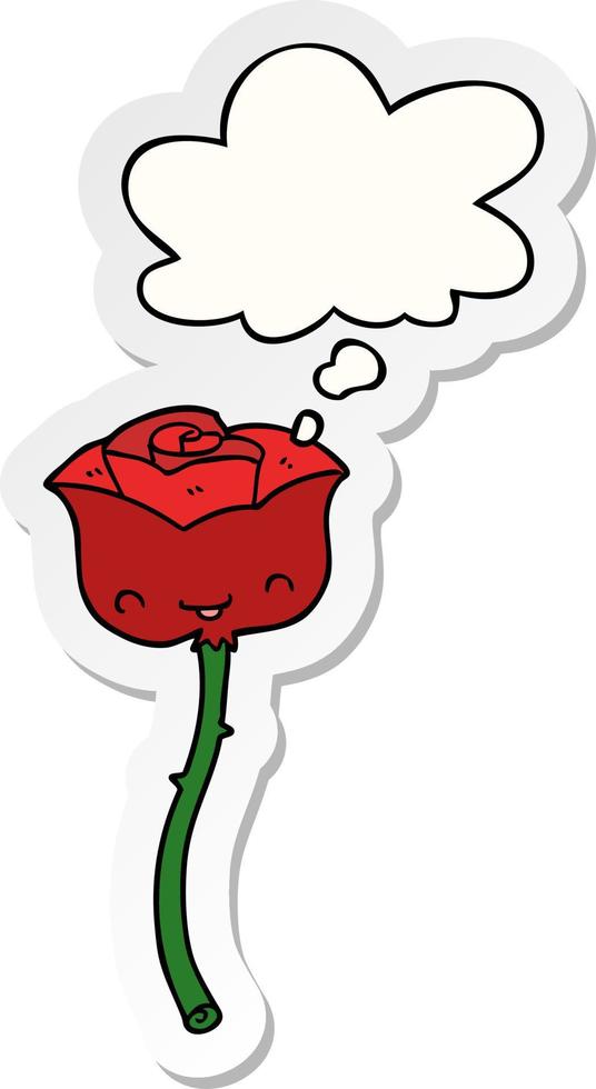 cartoon rose and thought bubble as a printed sticker vector