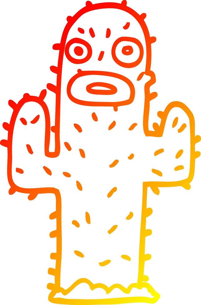 warm gradient line drawing cartoon cactus vector