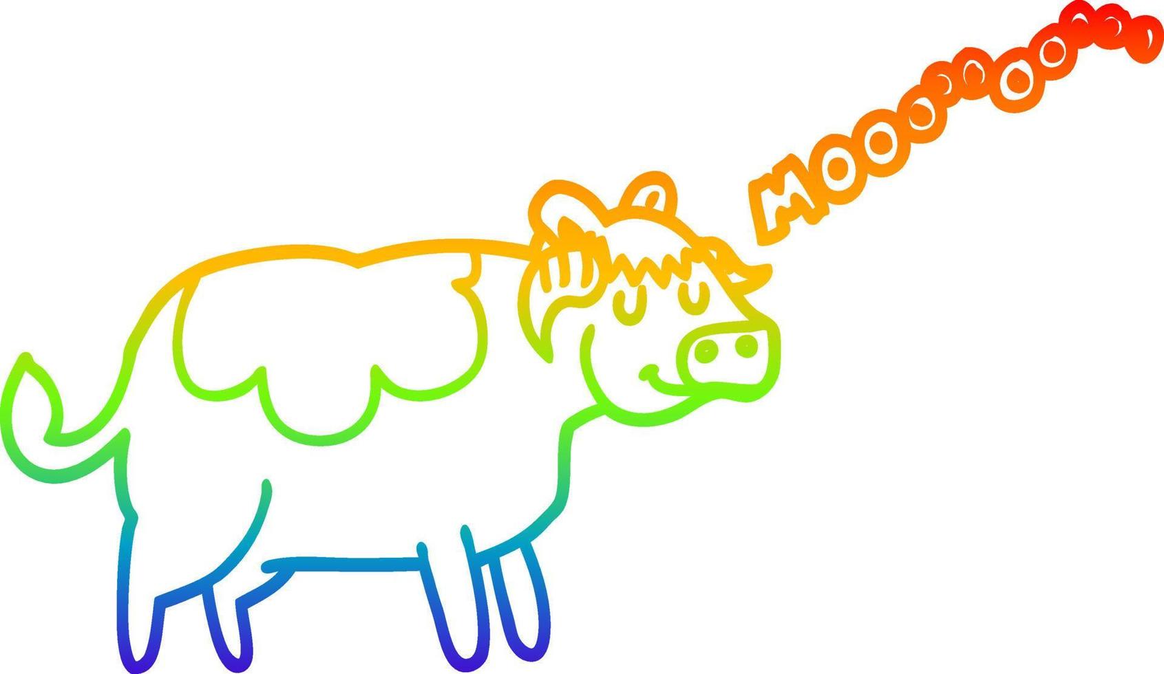 rainbow gradient line drawing cartoon cow vector