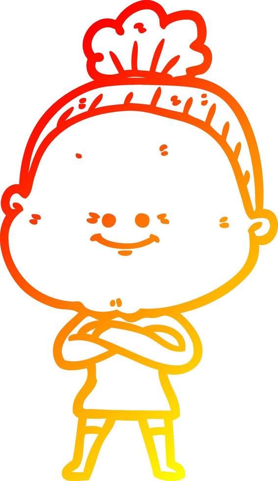 warm gradient line drawing cartoon happy old woman vector