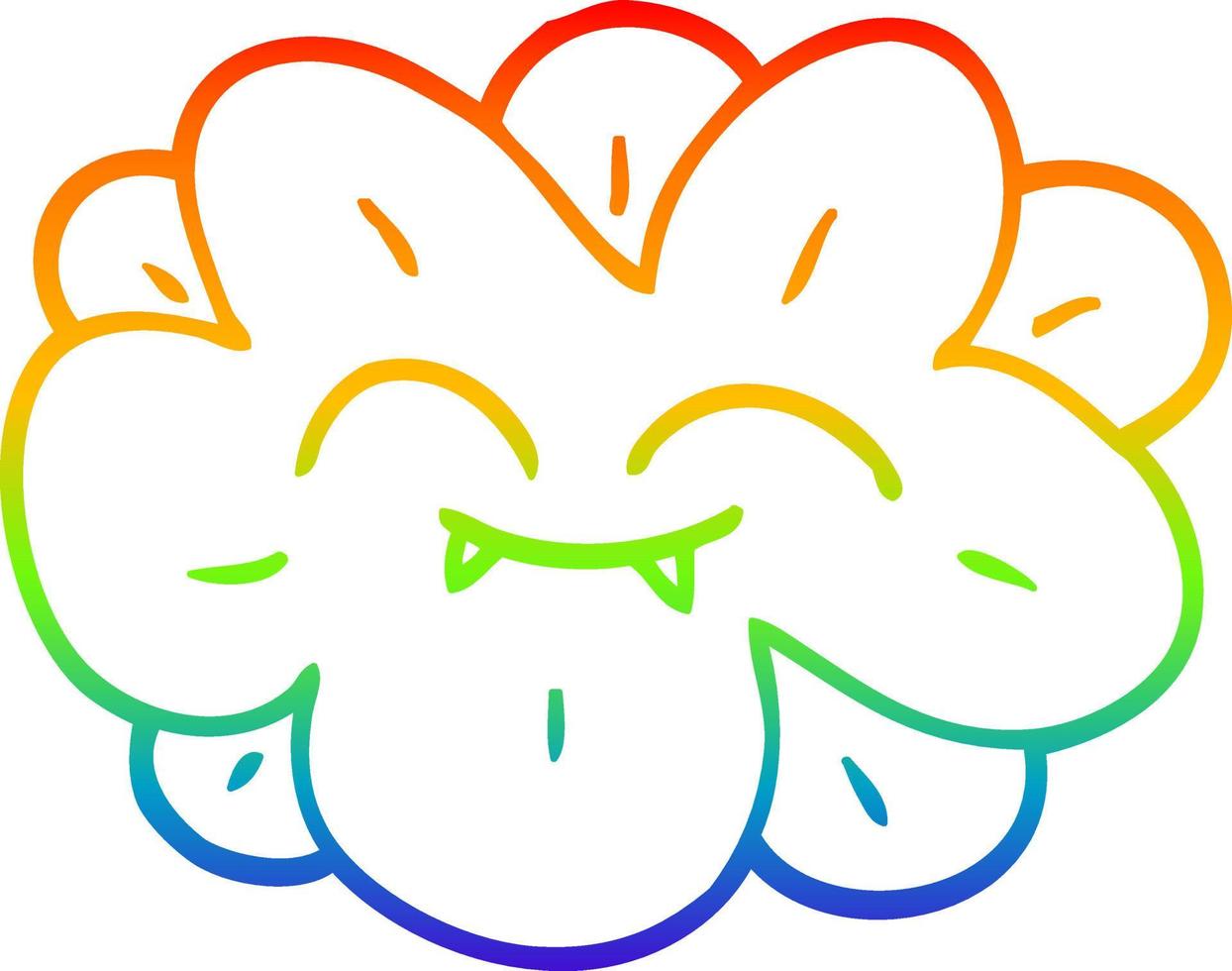 rainbow gradient line drawing cartoon flower with fangs vector