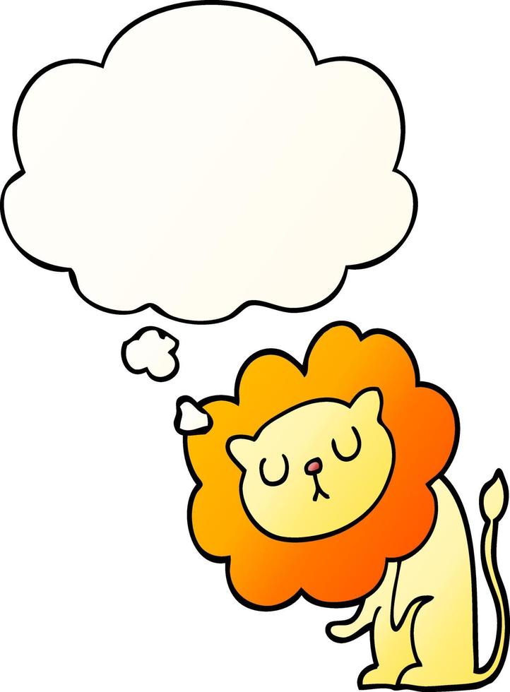 cute cartoon lion and thought bubble in smooth gradient style vector