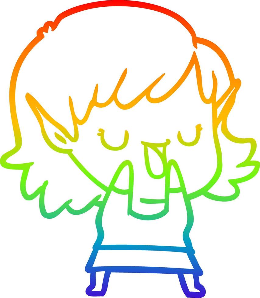rainbow gradient line drawing cartoon elf girl vector