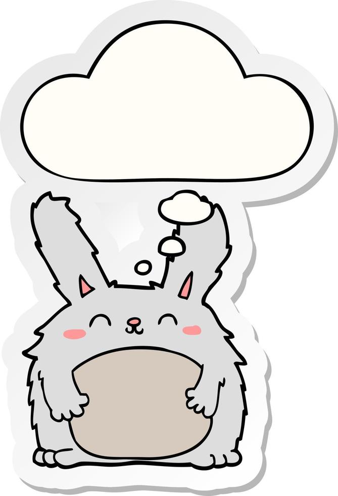 cartoon furry rabbit and thought bubble as a printed sticker vector