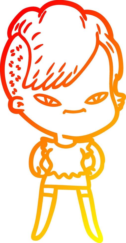 warm gradient line drawing cute cartoon girl with hipster haircut vector