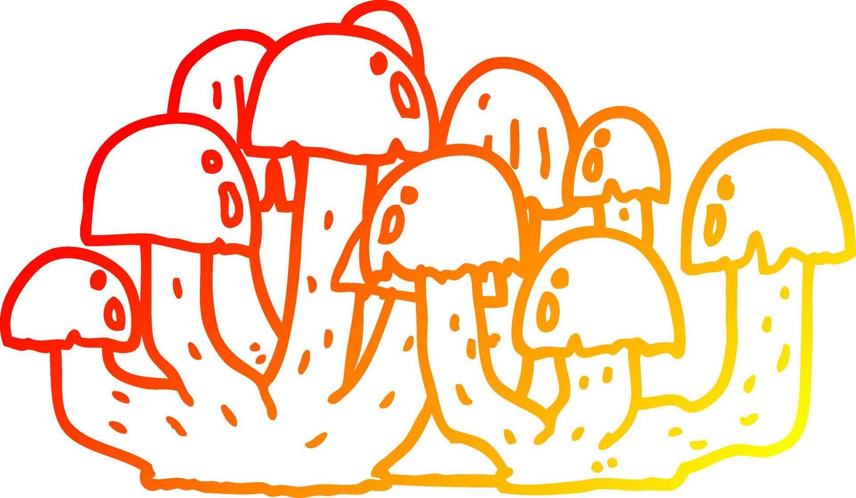 warm gradient line drawing cartoon mushroom vector