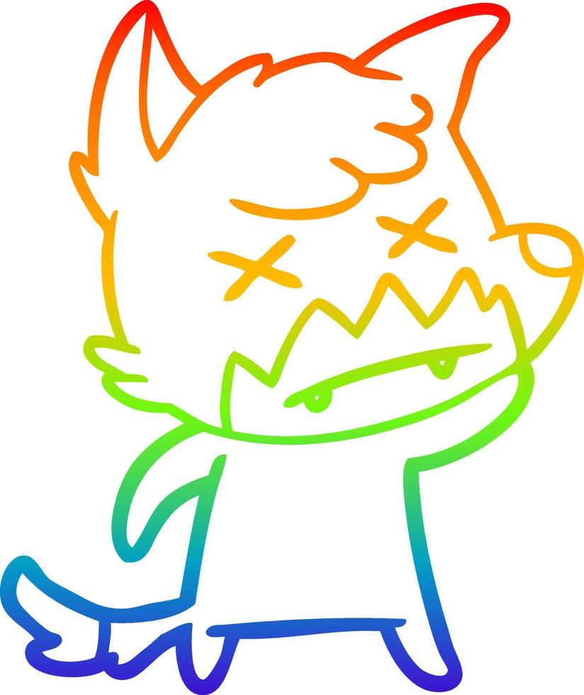 rainbow gradient line drawing cartoon dead fox vector