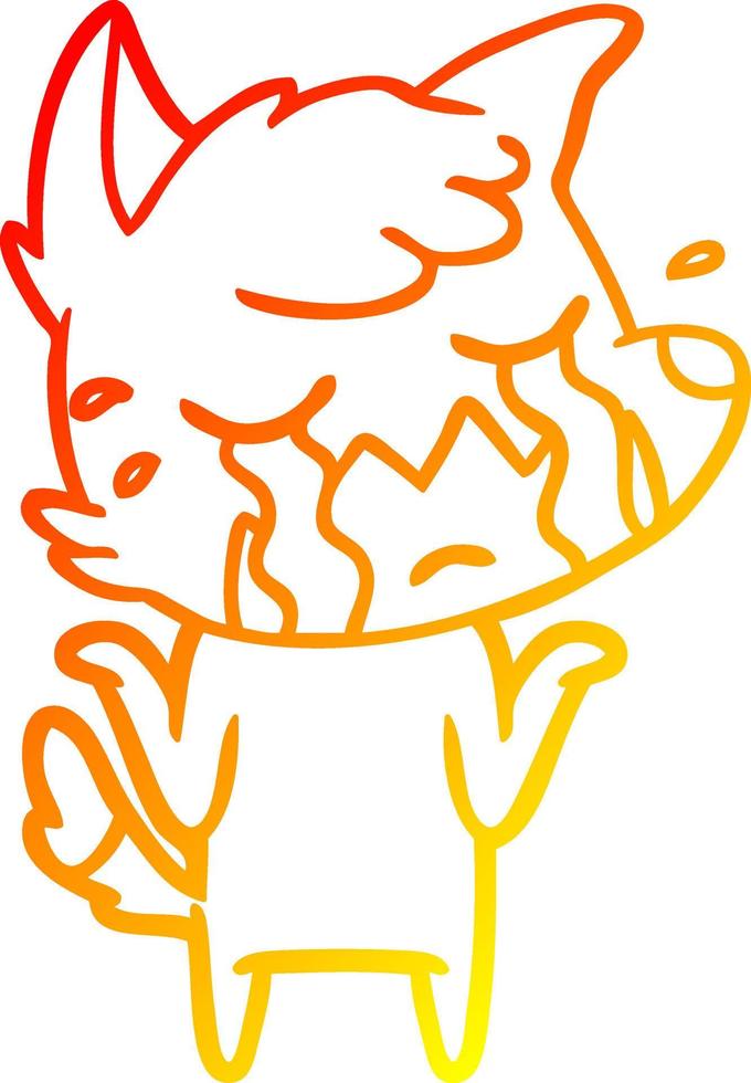 warm gradient line drawing crying fox shrugging shoulders vector