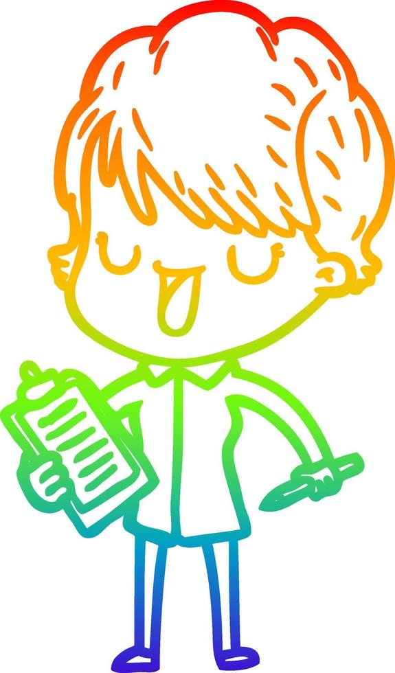rainbow gradient line drawing cartoon woman talking vector