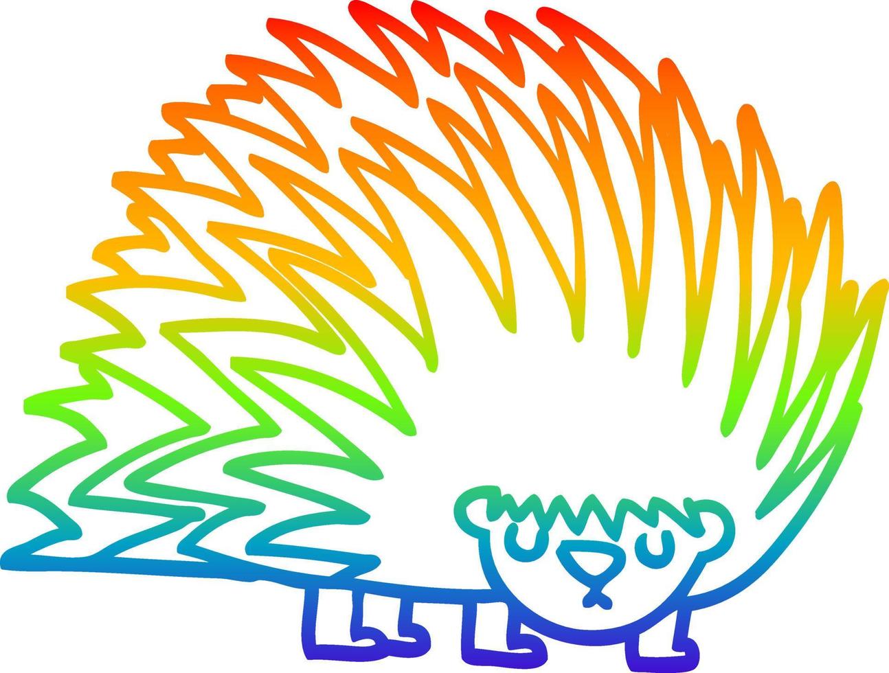 rainbow gradient line drawing cartoon spiky hedgehog vector