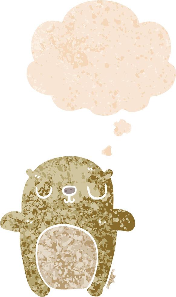 cartoon bear and thought bubble in retro textured style vector
