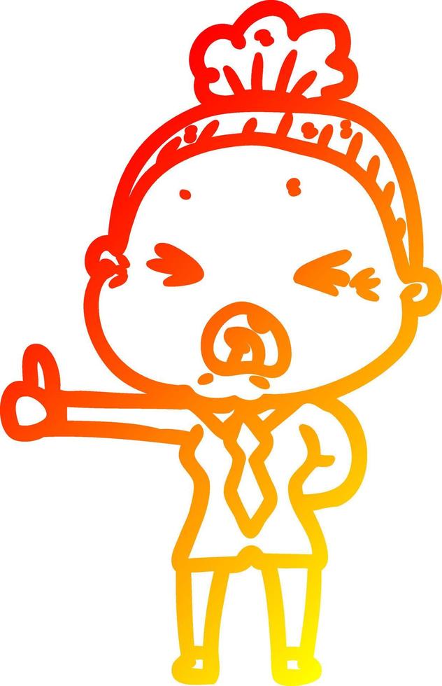 warm gradient line drawing cartoon angry old woman vector