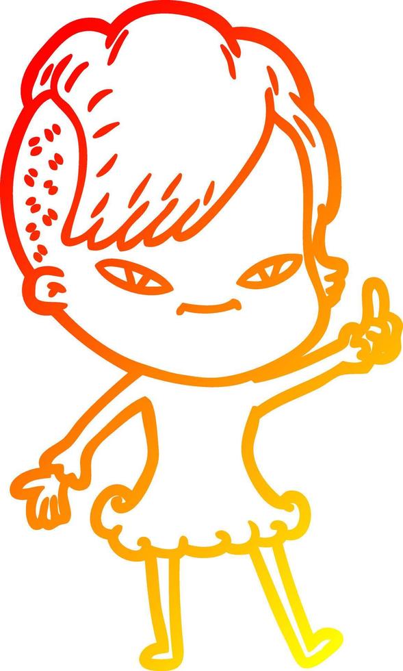 warm gradient line drawing cute cartoon girl with hipster haircut vector