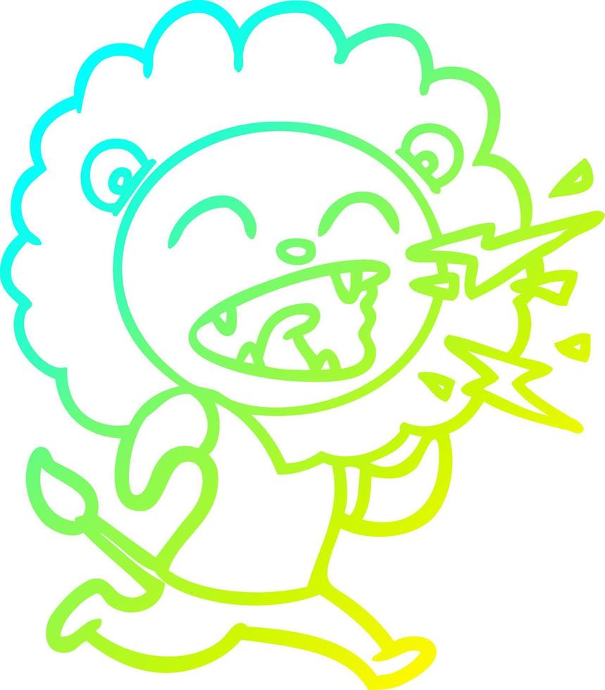 cold gradient line drawing cartoon roaring lion vector
